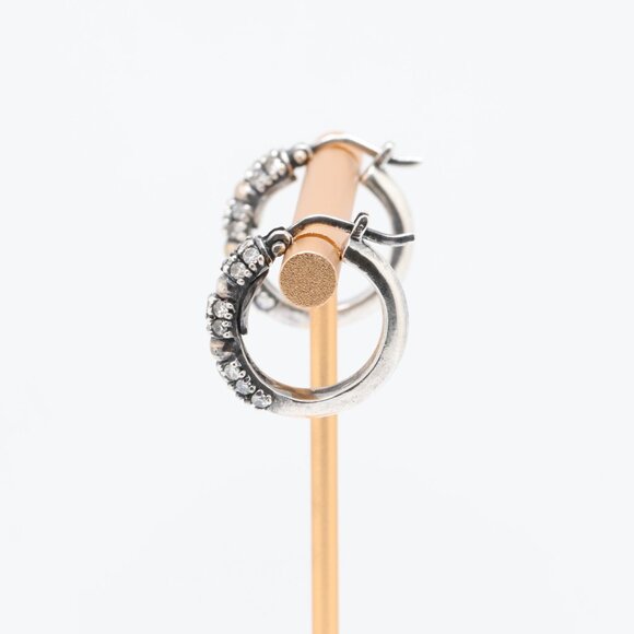 Vintage Sterling Silver Gold Accent White CZ Hoop Earrings - Picture 6 of 6